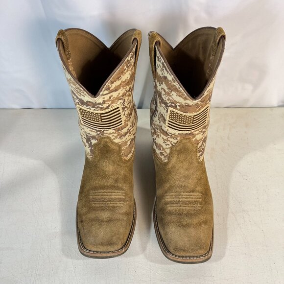Ariat Kid's Boots Western Patriot Sand Storm Camo American Flag Mocha Suede 5 - Picture 10 of 16